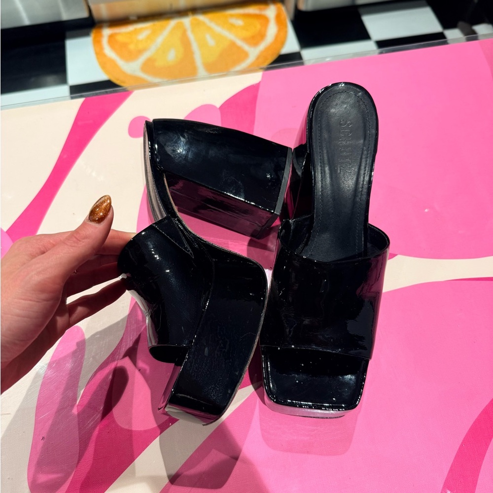 SCHUTZ Glossy Black Women's Mules